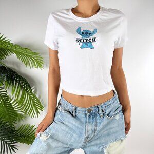 Vintage Y2K Disney Lilo & Stitch Casual White Crop Top Baby T-Shirt / S